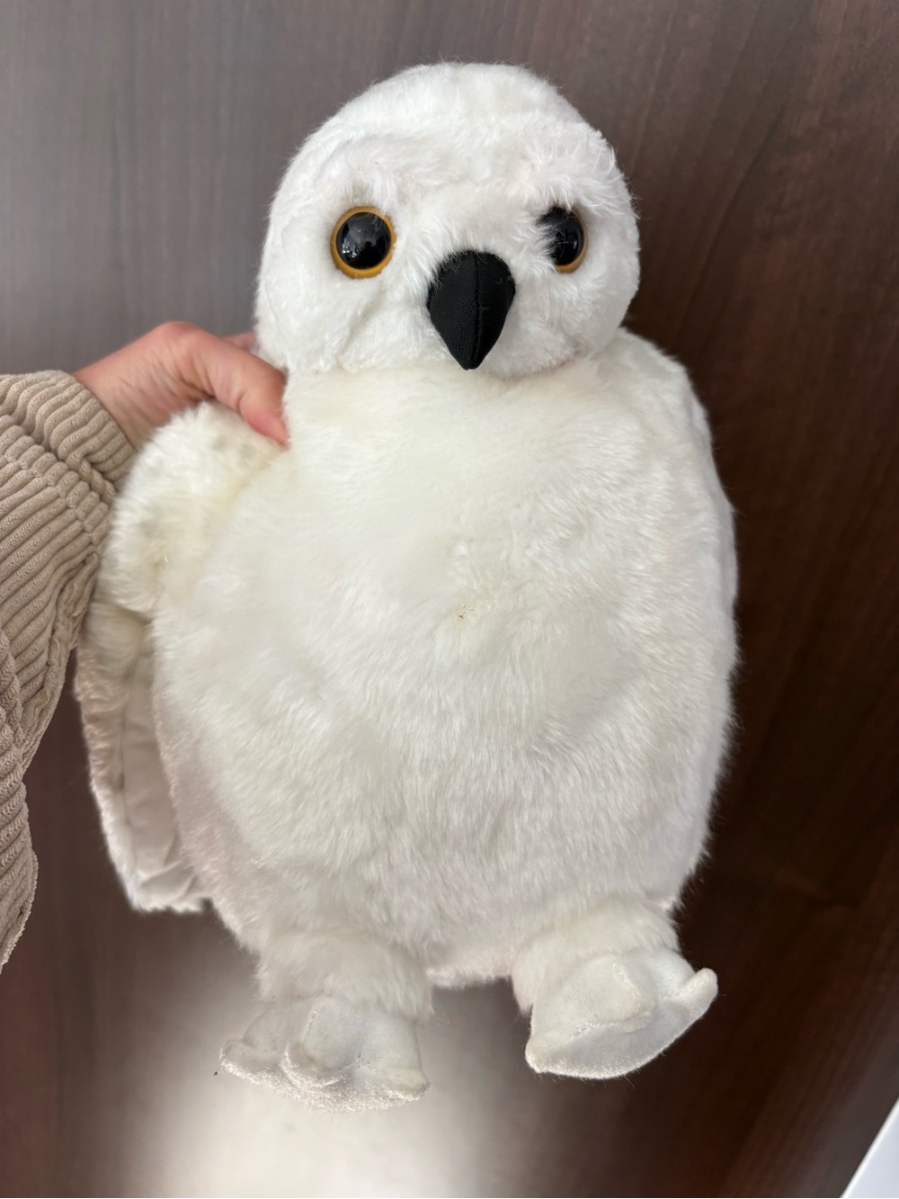 White Plush Owl Pet Toy with Yellow-Trim Eyes